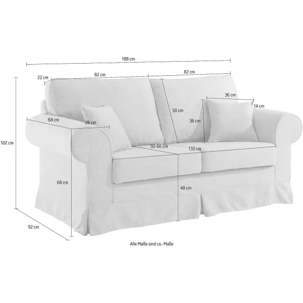 Canapea fixă, cu 2 locuri, material țesătură, culoare gri, 188 cm lungime