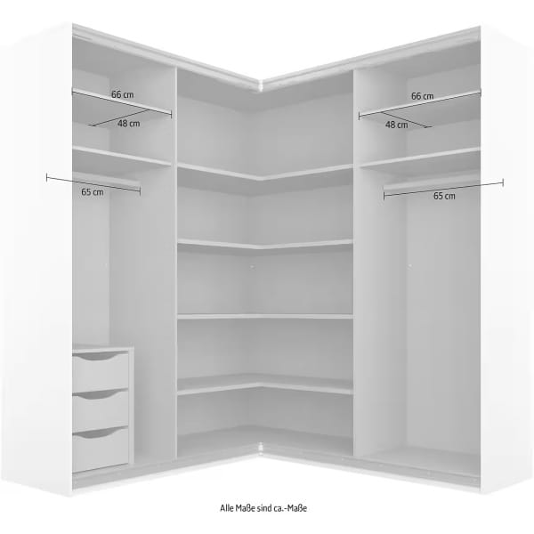 Dressing 181/187 cm, pe colț, oglindă pe mijloc, compartimentare premium, culoare gri mătase, 210 cm înălțime