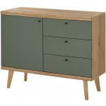 Comodă verde olive stejar 107 cm cu 3 sertare, ușă și raft, design modern pentru living sau dormitor, înălțime 87 cm - imagine 2