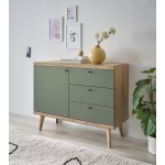 Comodă verde olive stejar 107 cm cu 3 sertare, ușă și raft, design modern pentru living sau dormitor, înălțime 87 cm - imagine 3