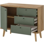 Comodă verde olive stejar 107 cm cu 3 sertare, ușă și raft, design modern pentru living sau dormitor, înălțime 87 cm - imagine 4