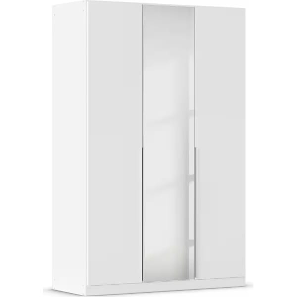 Dulap 136 cm lungime, 3 uși batante, oglindă pe mijloc, culoare alb, 210 cm înălțime
