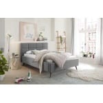 Cadru pat 140x200 cm, material țesătură, picioare înalte metalice, culoare gri
