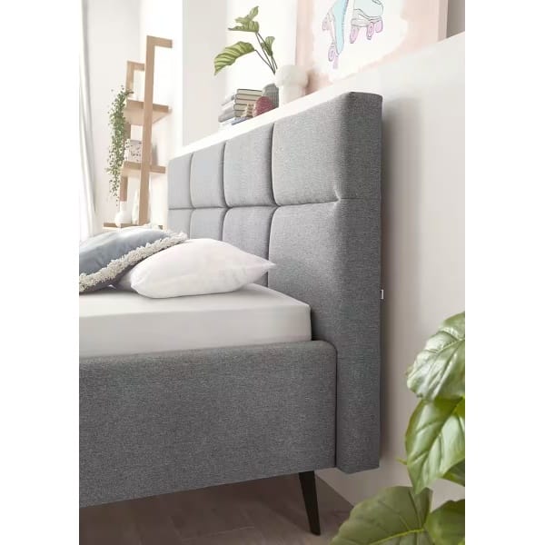 Cadru pat 140x200 cm, material țesătură, picioare înalte metalice, culoare gri - imagine 4