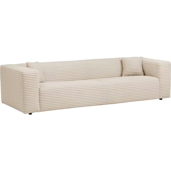 Canapea fixă, material velur catifelat, culoare crem, 275 cm lungime