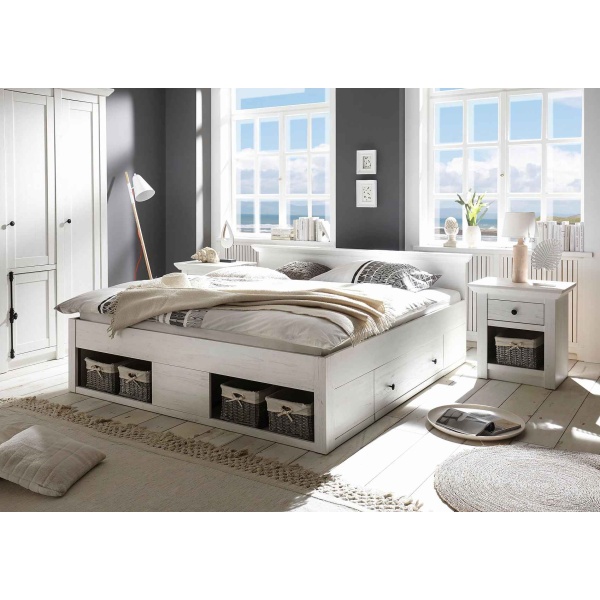 Cadru pat 180x200 cm, fronturi MDF, culoare alb murdar