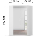 Dulap pe colț 117/104 cm, culoare alb, oglinda pe mijloc, 197 cm înălțime - imagine 7