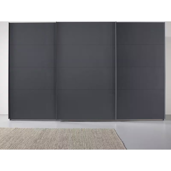 Dressing 360 cm lungime, 3 uși glisante, full gri antracit, compartimentare premium, 229 cm inaltime