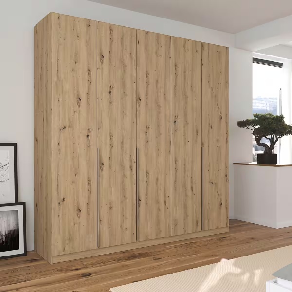 Dulap 226 cm lungime, 5 uși batante, culoare sonoma, compartimentare premium, 229 cm înălțime - imagine 12
