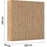 Dulap 226 cm lungime, 5 uși batante, culoare sonoma, compartimentare premium, 229 cm înălțime - imagine 20
