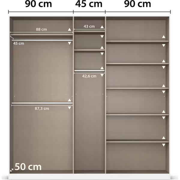 Dulap 226 cm lungime, 5 uși batante, culoare sonoma, compartimentare premium, 229 cm înălțime - imagine 11