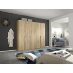 Dulap 226 cm lungime, 5 uși batante, culoare sonoma, compartimentare premium, 229 cm înălțime