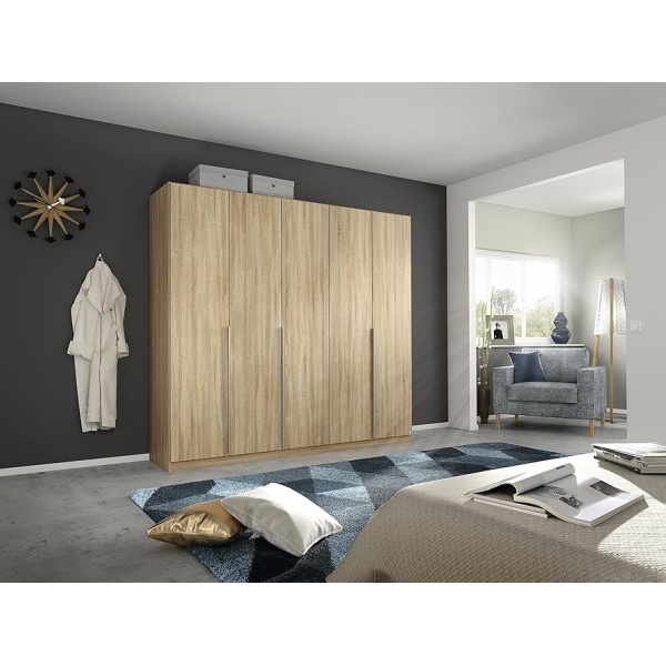 Dulap 226 cm lungime, 5 uși batante, culoare sonoma, compartimentare premium, 229 cm înălțime - imagine 1