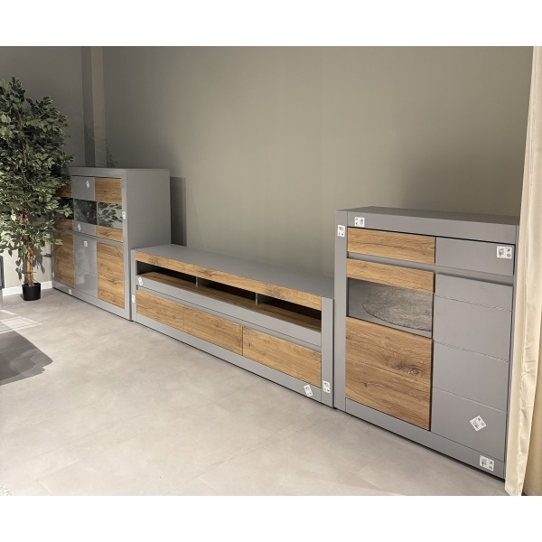 Set living format din 3 piese, material MDF, culoare gri-stejar - imagine 1