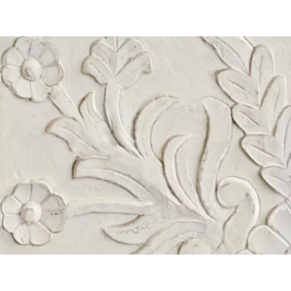 Comodă sculptată manual, material lemn masiv de mango, culoare alb murdar, 175 cm lungime