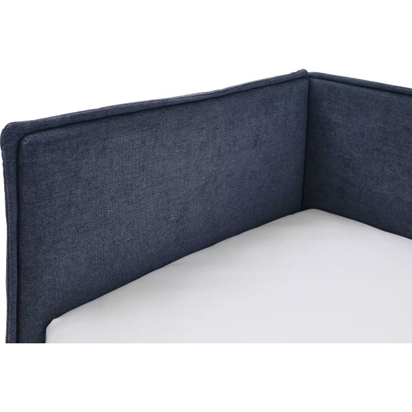 Boxspring tip divan, 90x200 cm, cu lada de depozitare, USB charger, somiera rabatabilă, culoare blug, material țesătură