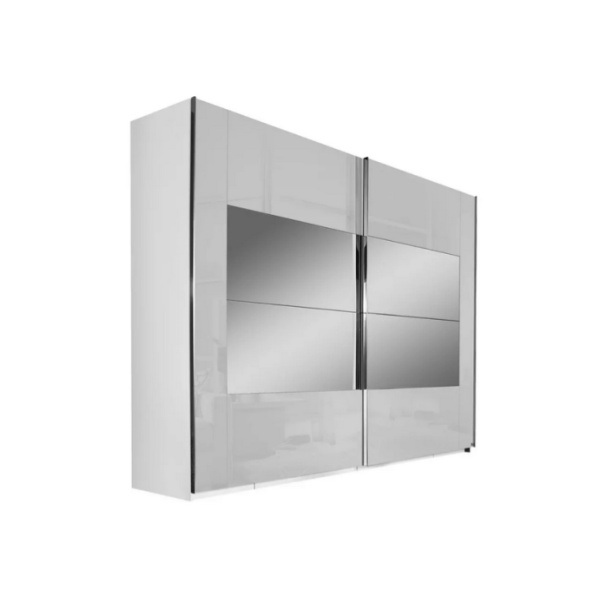 Dressing 271 cm lungime, 2 uși glisante, oglindă pe mijloc, fronturi sticlă, 223 cm înălțime