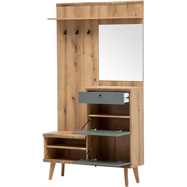 Cuier ~Dolomites~ in stil minimalist, culoare verde menta inchis-stejar, 110 cm lungime