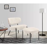 Set fotoliu cu otoman, material velur mare catifelat, culoare crem