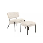 Set fotoliu cu otoman, material velur mare catifelat, culoare crem - imagine 2