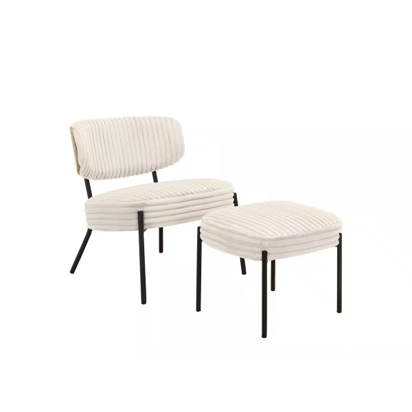 Set fotoliu cu otoman, material velur mare catifelat, culoare crem - imagine 2