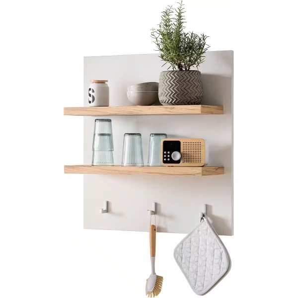 Etajeră ~Mykonos~ in stil rustic, culoare alb mursar-stejar, 60 cm lungime - imagine 3