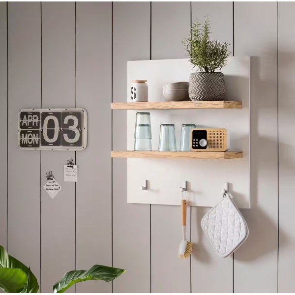 Etajeră ~Mykonos~ in stil rustic, culoare alb mursar-stejar, 60 cm lungime - imagine 1