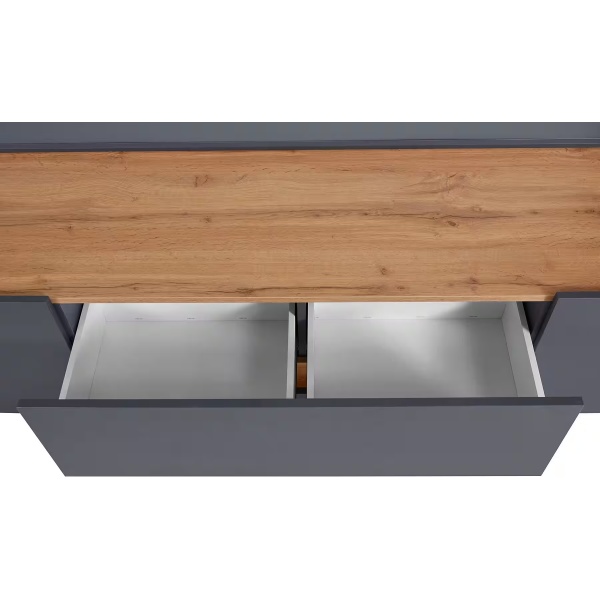 Set living ~Vegas~ format din 4 piese, culoare gri antracit-stejar, 350 cm lungime