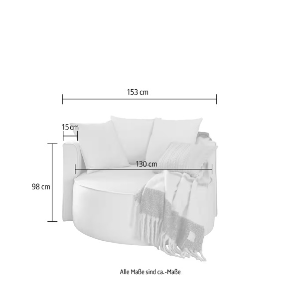 Fotoliu rotund, diametru de 153 cm, culoare turcoaz, material catifea