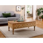 Măsuță de cafea, material lemn masiv de mango, sculptată manual, 120 cm lungime