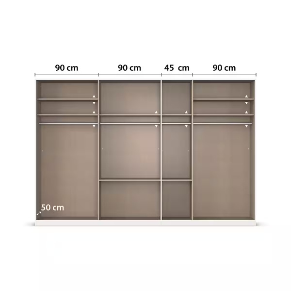 Dulap 315 cm lungime, 7 uși batante, 4 sertare, culoare fronturi gri antracit lucios, 210 cm înălțime