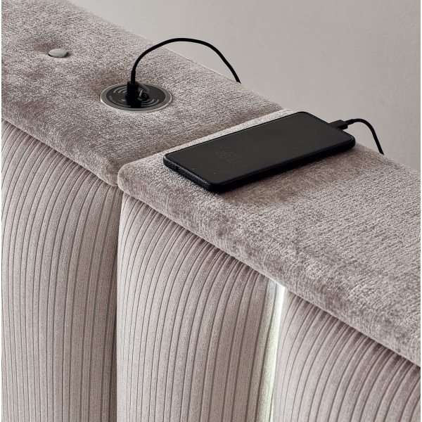 Boxspring ~STARLIGHT~ cu lada de depozitare, saltea premium cu topper inclus, structura metalica, LED-uri si charger USB - imagine 3
