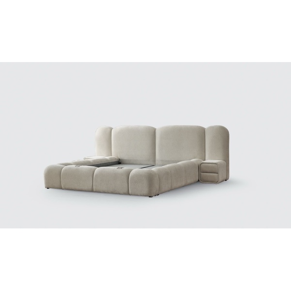 Boxspring ~MERIVO~ cu ladǎ de depozitare, structurǎ metalicǎ și saltea premium cu topper integrat - imagine 2
