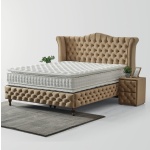 Boxspring ~IMPERIAL~ cu lada de depozitare, structura metalica, saltea premium cu topper integrat, material catifelat - imagine 2