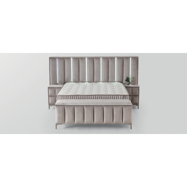 Boxspring ~STARLIGHT~ cu lada de depozitare, saltea premium cu topper inclus, structura metalica, LED-uri si charger USB - imagine 2