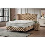 Boxspring ~IMPERIAL~ cu lada de depozitare, structura metalica, saltea premium cu topper integrat, material catifelat