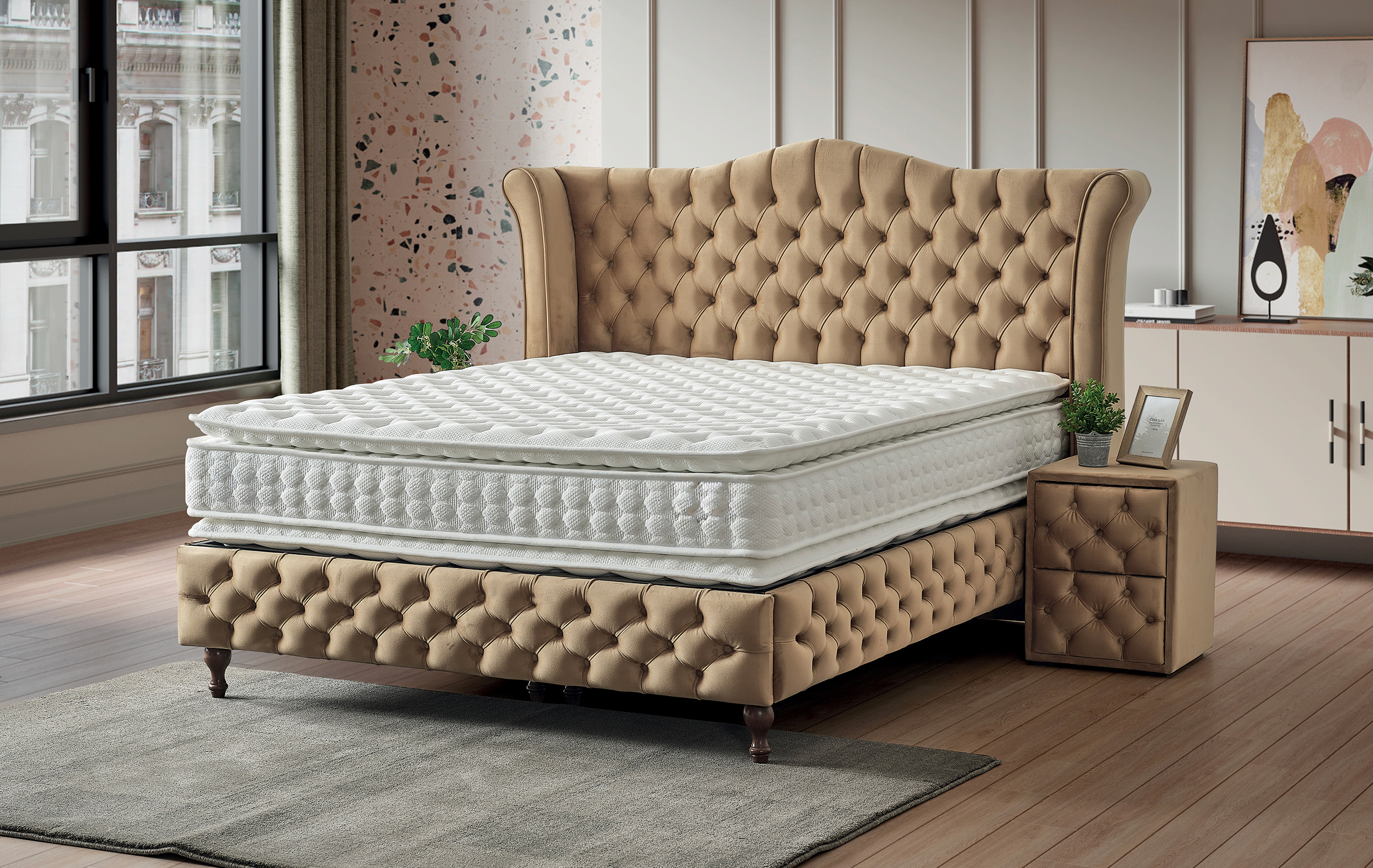 IMG_3392 Boxspring ~IMPERIAL~ cu lada de depozitare, structura metalica, saltea premium cu topper integrat, material catifelat - imagine 1