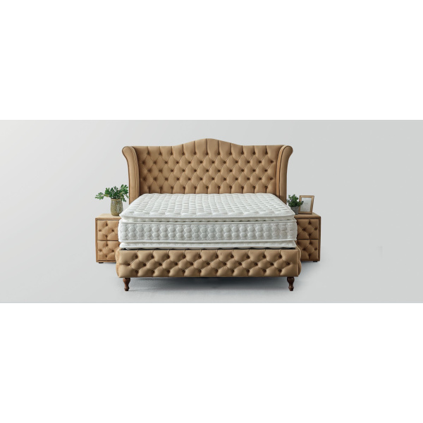 Boxspring  ~IMPERIAL~ cu lada de depozitare, saltea cu topper inclus, material catifelat - imagine 1