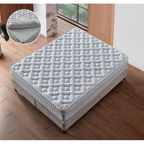 Boxspring ~PALAZZO~ cu lada de depozitare, structura metalica, saltea premium cu topper integrat, material boucle catifelat, culoare simphony Pearl - imagine 5