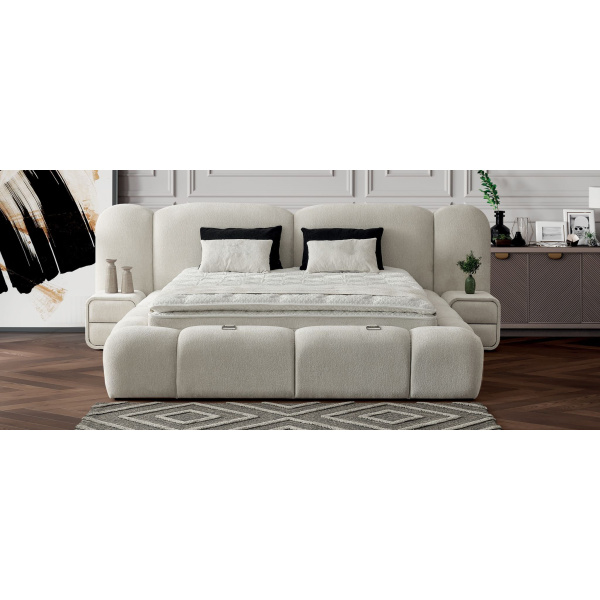 Boxspring ~MERIVO~ cu ladǎ de depozitare, structurǎ metalicǎ și saltea premium cu topper integrat - imagine 1