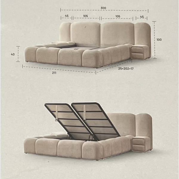 Boxspring ~MERIVO~ cu ladǎ de depozitare, structurǎ metalicǎ și saltea premium cu topper integrat - imagine 5