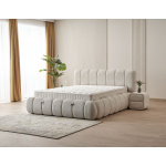 Boxspring ~ZARO~ lada de depozitare, structura metalica, saltea premium, material boucle