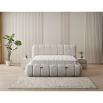 Boxspring ~ZARO~ lada de depozitare, structura metalica, saltea premium, material boucle - imagine 2