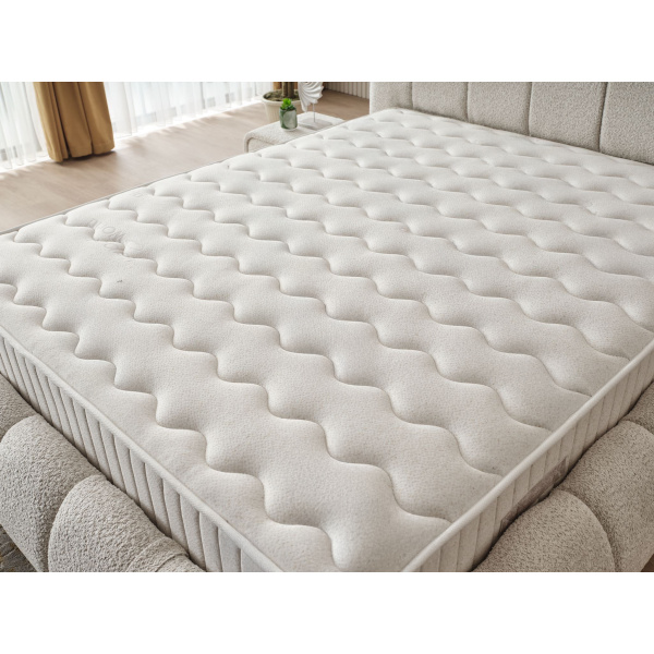 Boxspring ~ZARO~ lada de depozitare, structura metalica, saltea premium, material boucle - imagine 5