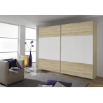Dressing 226 cm lungime, 2 uși glisante, culoare sonoma-alb, 210 cm înălțime