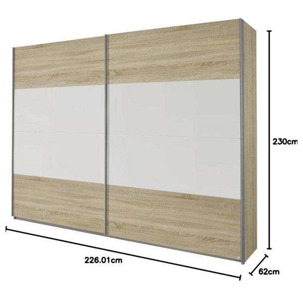 Dressing 226 cm lungime, 2 uși glisante, culoare sonoma-alb, 210 cm înălțime - imagine 6