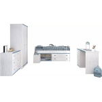 Set dormitor băiețel, format din 5 piese, cu accente albastre, culoare alb murdar, material lemn masiv de pin - imagine 3
