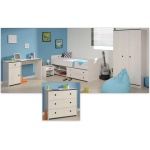Set dormitor băiețel, format din 5 piese, cu accente albastre, culoare alb murdar, material lemn masiv de pin - imagine 2