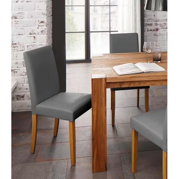Set 2 scaune, culoare gri, material piele ecologică, picioare lemn masiv - imagine 1