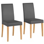 Set 2 scaune, culoare gri, material piele ecologică, picioare lemn masiv - imagine 2